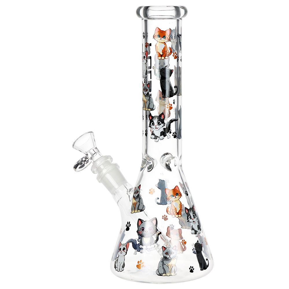 Pulsar Cute Kitties Beaker Glass Water Pipe - 10" / 14mm F - Discreet Smoker
