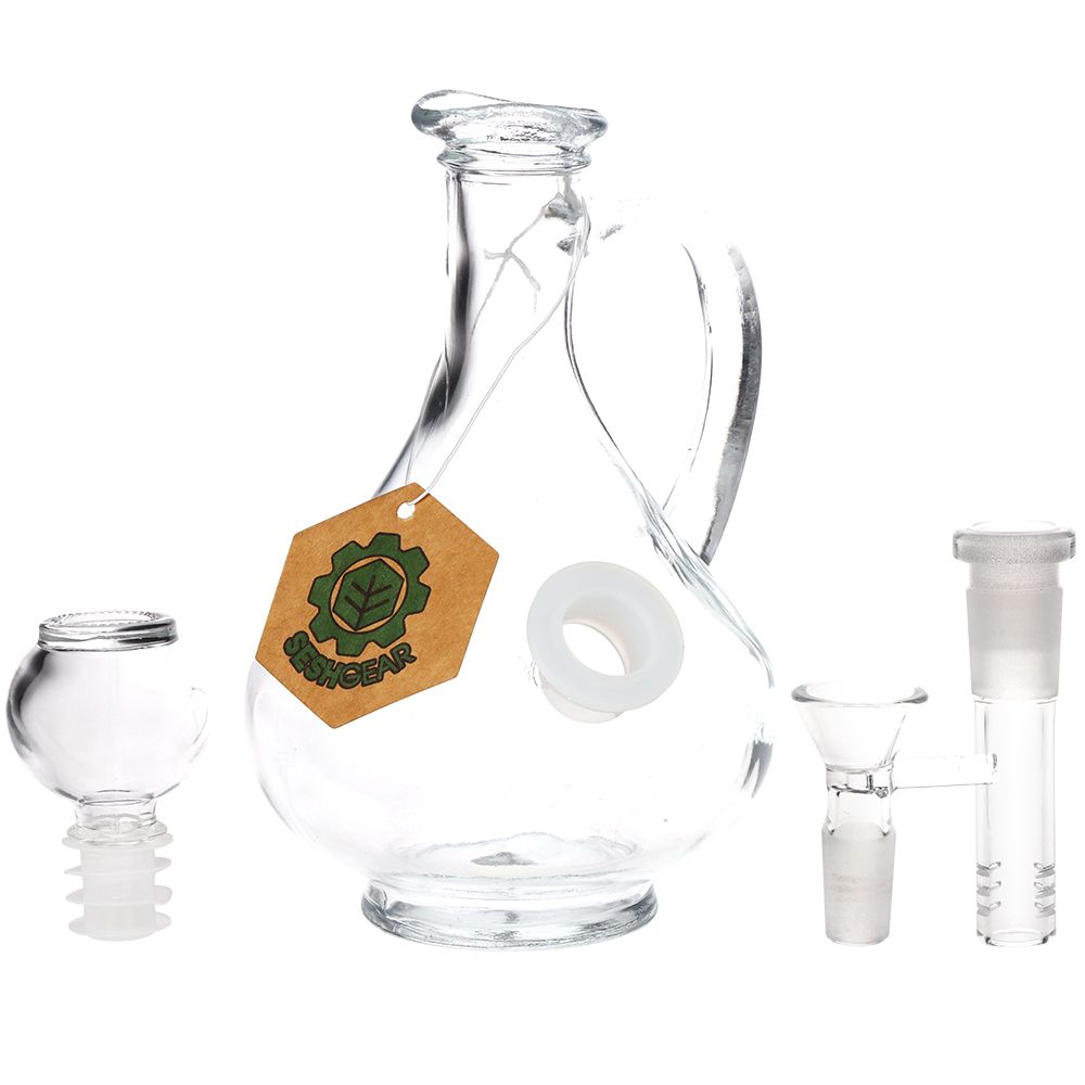 SeshGear Rounded Vintage Glass Water Pipe - 7.75" / 14mm F / Clear - Discreet Smoker