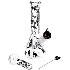 Pulsar Superstitious Kitty GLOW Glass Herb Pipe Duo - 9.75" / 14mm F - Discreet Smoker