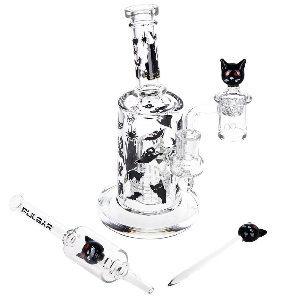 Pulsar Superstitious Kitty Glass Dab Rig Set - 8" / 14mm F - Discreet Smoker