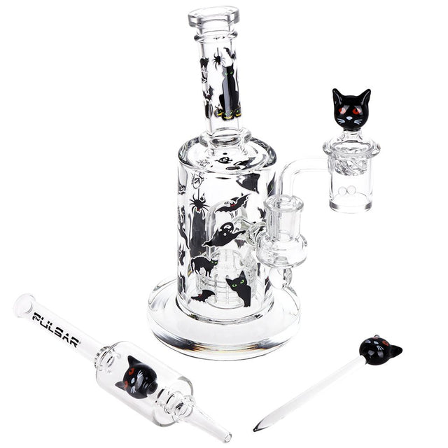 Pulsar Superstitious Kitty Glass Dab Rig Set - 8" / 14mm F - Discreet Smoker