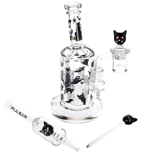 Pulsar Superstitious Kitty Glass Dab Rig Set - 8" / 14mm F - Discreet Smoker