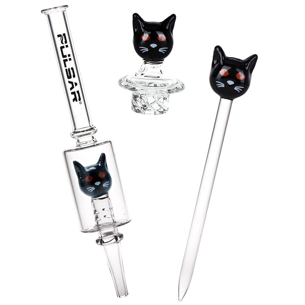 Pulsar Superstitious Kitty Glass Dab Rig Set - 8" / 14mm F - Discreet Smoker
