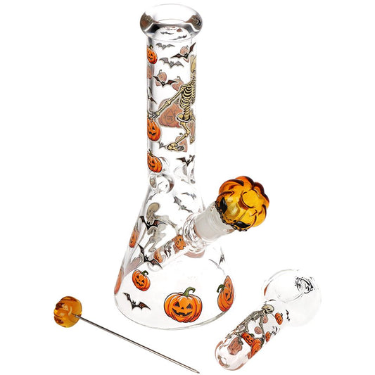 Pulsar Halloween Ball Herb Pipe Glow Duo - 10" / 14mm F - Discreet Smoker