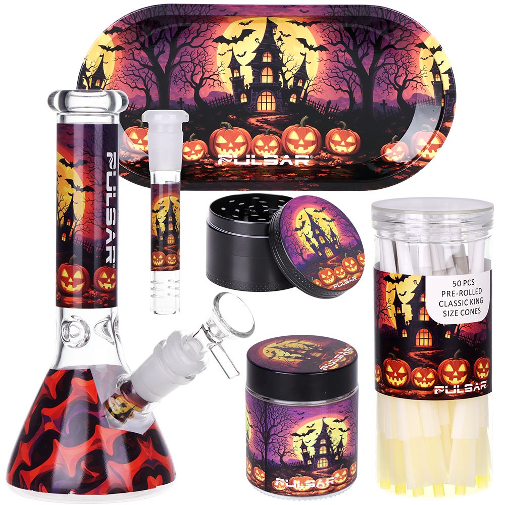 Pulsar Halloween House Beaker Glass Water Pipe Smokers Kit - 8" / 14mm F - Discreet Smoker