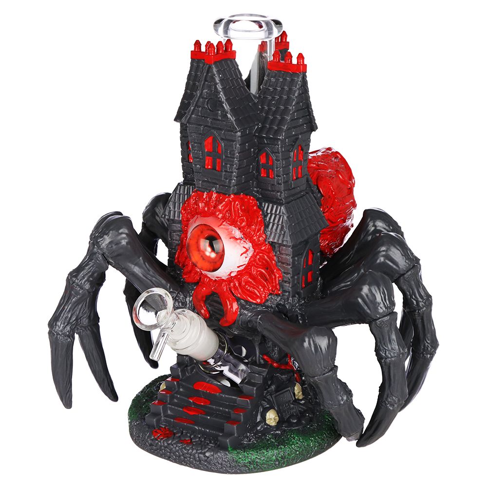 All Seeing Arachnid Castle Glass & Vinyl Water Pipe - 10.25" / 14mm F - Discreet Smoker