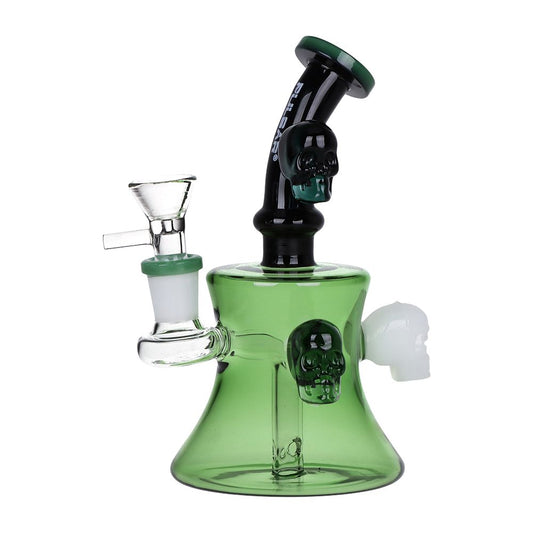 Pulsar Tri-Tone Gaggle of Skulls Hour-Glass Water Pipe - 6.5" / 14mm F - Discreet Smoker