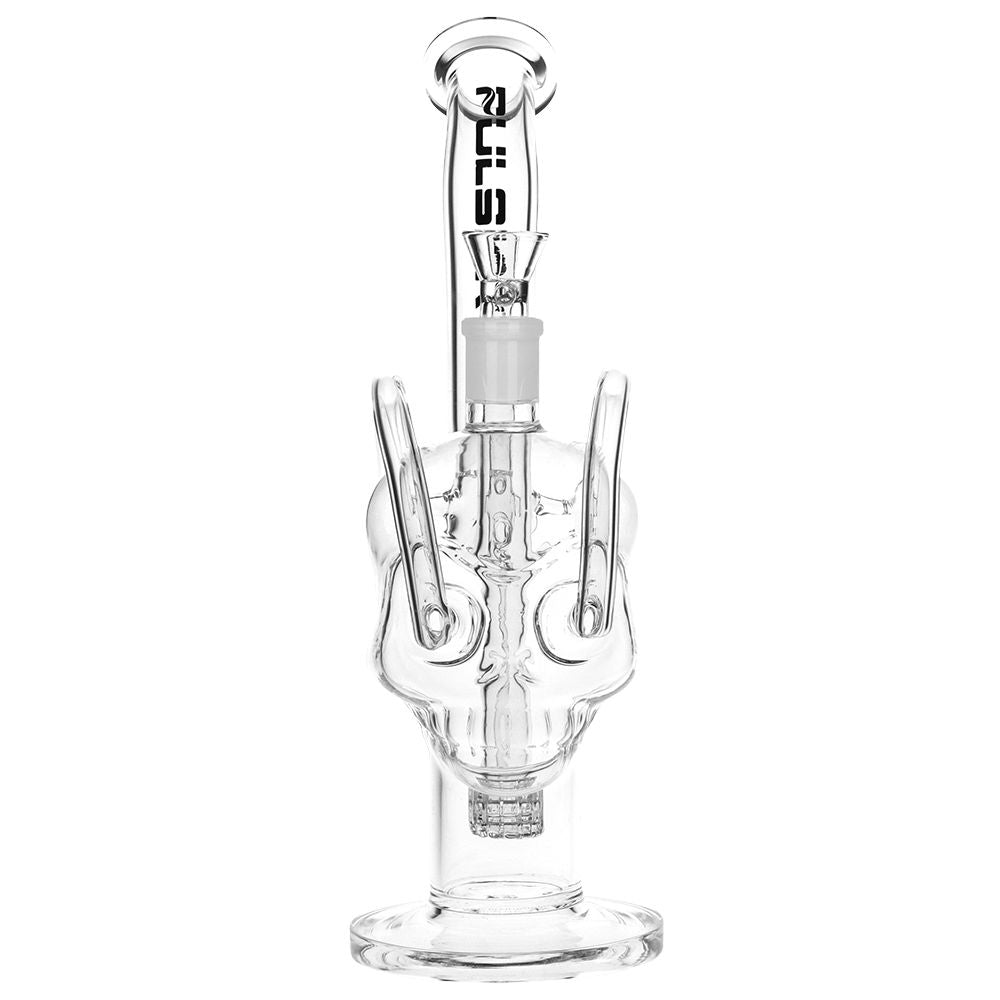 Pulsar Skull Eyes Recycler Glass Water Pipe - 12.5" / 19mm F / Clear - Discreet Smoker