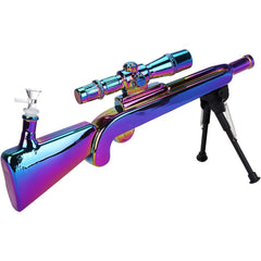 SeshGear Sniper Rifle Electroplated Glass Water Pipe w/ Stand - 19.75" / 14mm F / Clear, Smoke, Rainbow - Discreet Smoker