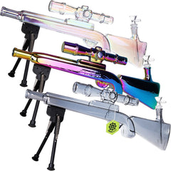 SeshGear Sniper Rifle Electroplated Glass Water Pipe w/ Stand - 19.75" / 14mm F / Clear, Smoke, Rainbow - Discreet Smoker