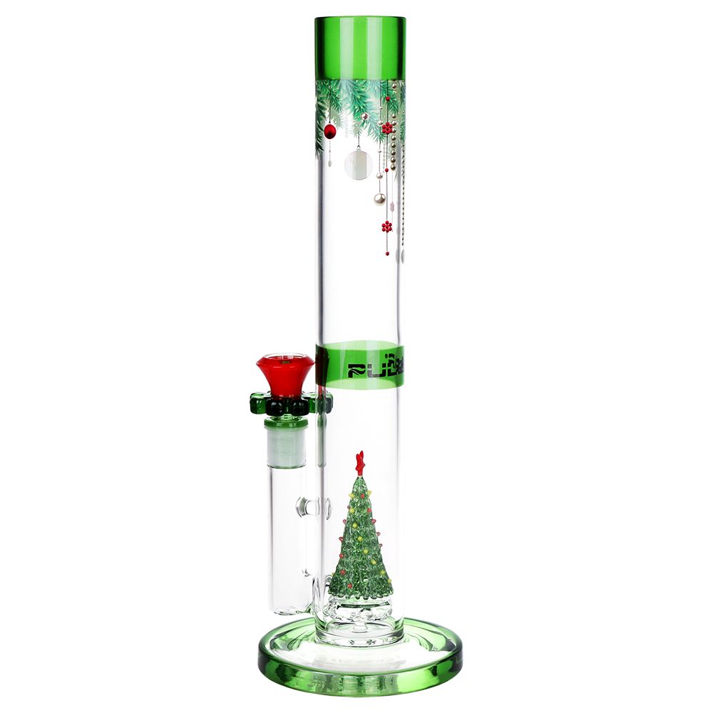 Pulsar Christmas Tree Perc Glass Straight Tube Water Pipe - 13" / 14mm F