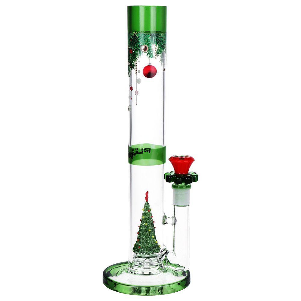 Pulsar Christmas Tree Perc Glass Straight Tube Water Pipe - 13" / 14mm F - Discreet Smoker
