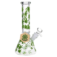 SeshGear Green Leaf Beaker Glass Water Pipe - 9.75" / 14mm F