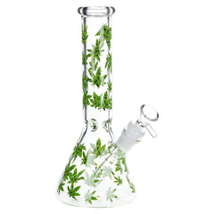 SeshGear Green Leaf Beaker Glass Water Pipe - 9.75" / 14mm F