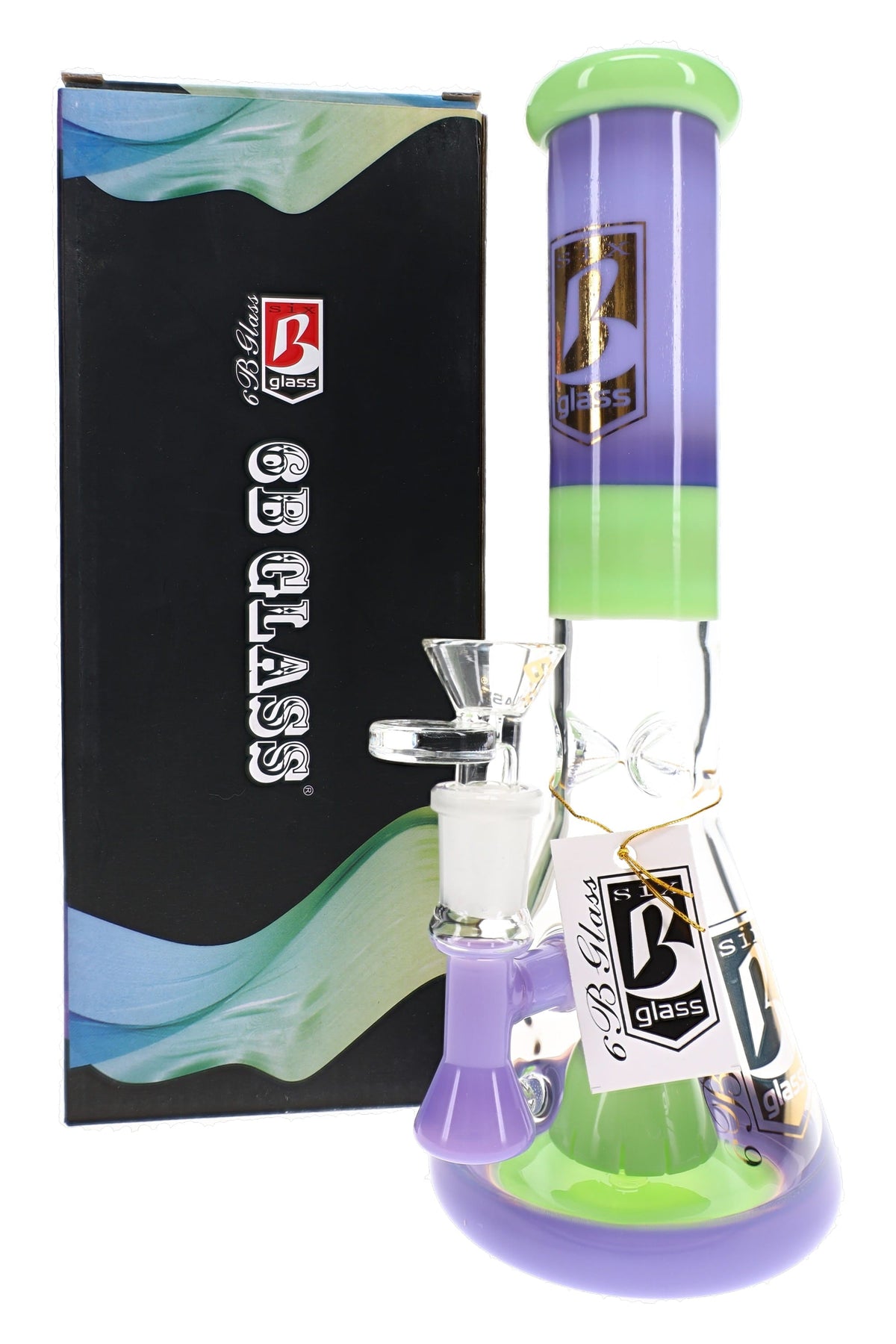 6B Glass Neon Beaker Bong – Showerhead Perc – Ice Pinch – 10″ - Discreet Smoker