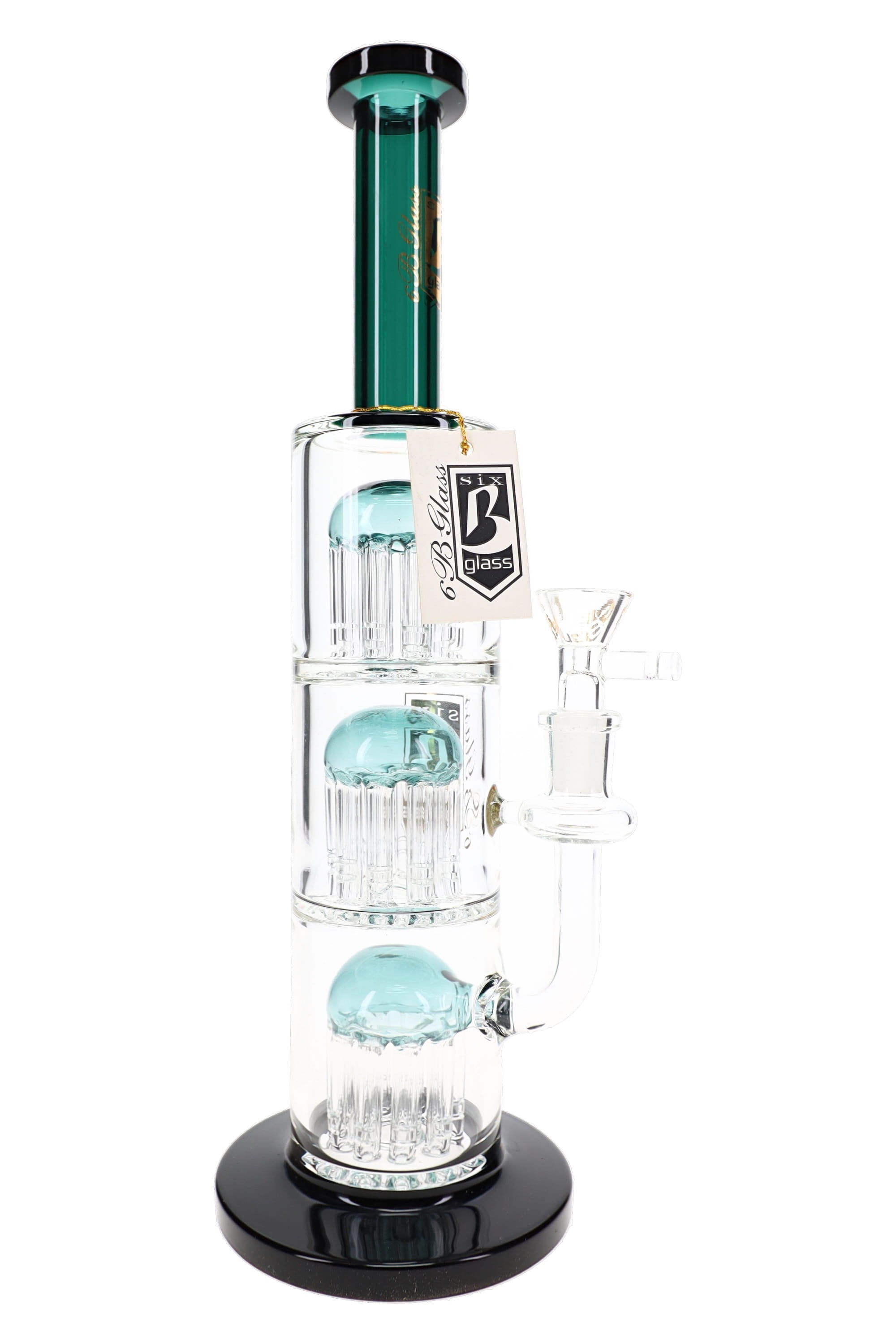 6B Glass Triple Tree Stemless Glass Bong – 12½″ – Assorted Colors - Discreet Smoker