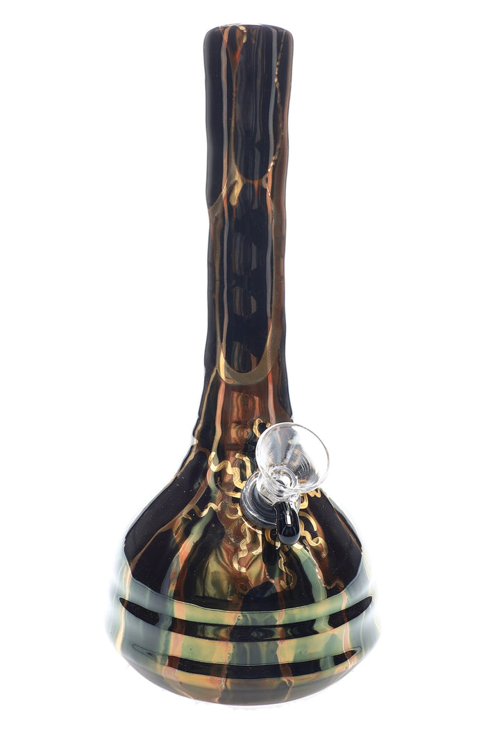 Ancient Creations 9″ Gold Sunburst Ceramic Beaker Bong, Black