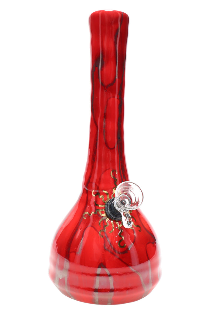 Ancient Creations 9″ Gold Sunburst Ceramic Beaker Bong, Cherry Red
