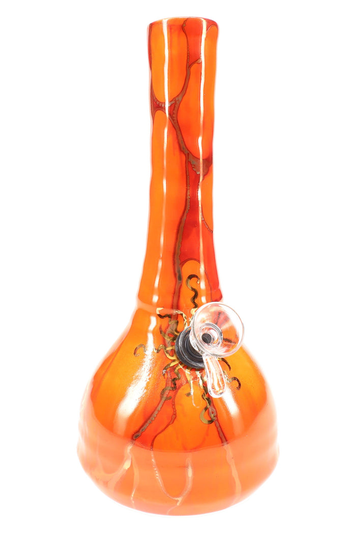 Ancient Creations 9″ Gold Sunburst Ceramic Beaker Bong, Tangerine