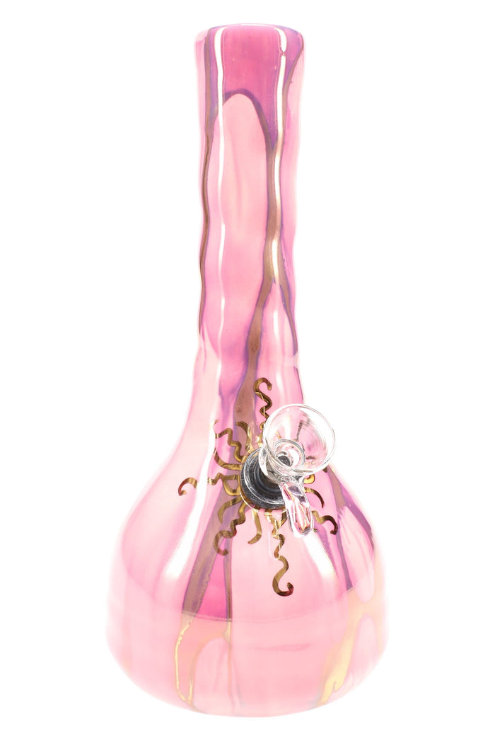 Ancient Creations 9″ Gold Sunburst Ceramic Beaker Bong, Alpine Rose