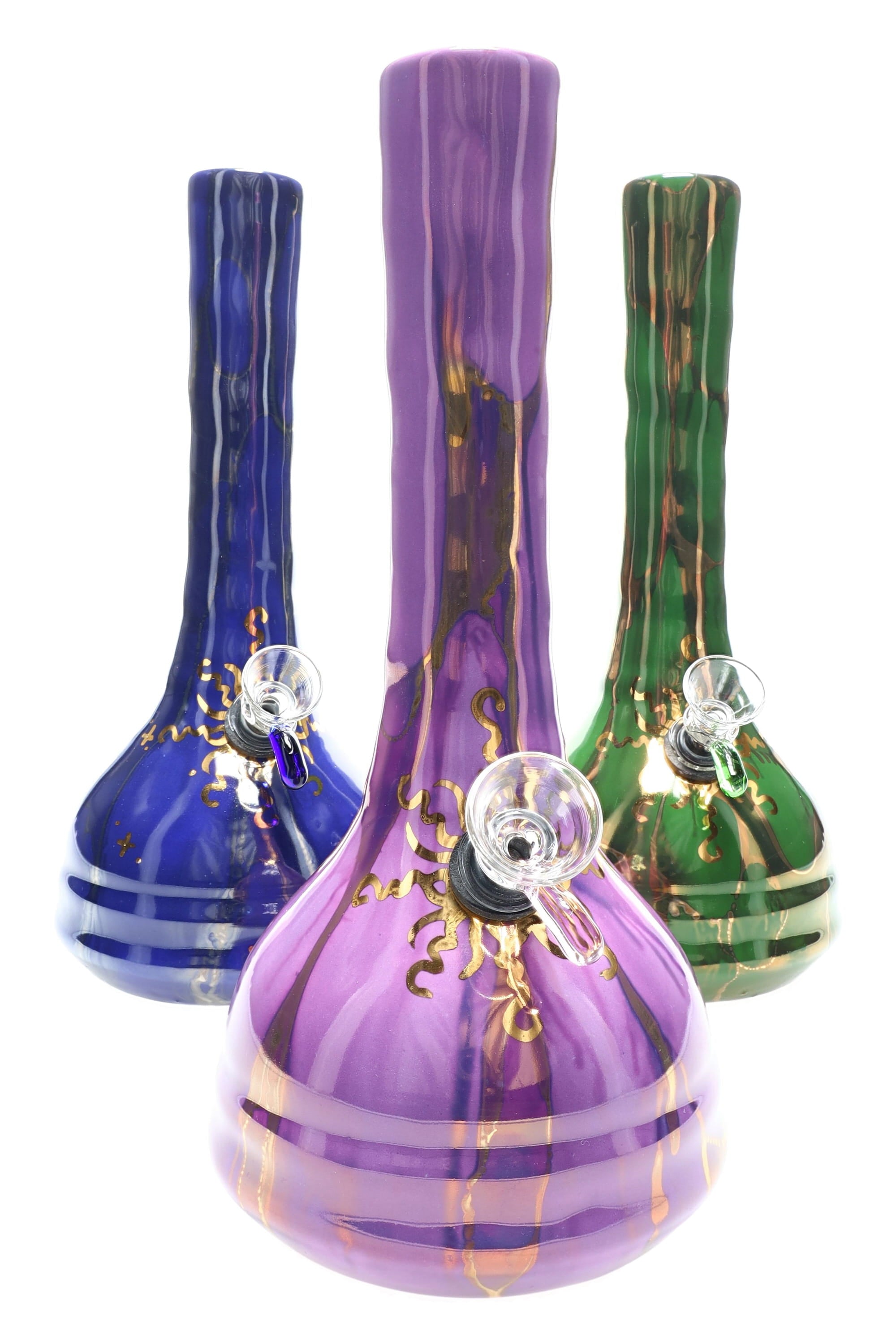 Ancient Creations 9″ Gold Sunburst Ceramic Beaker Bong - Discreet Smoker