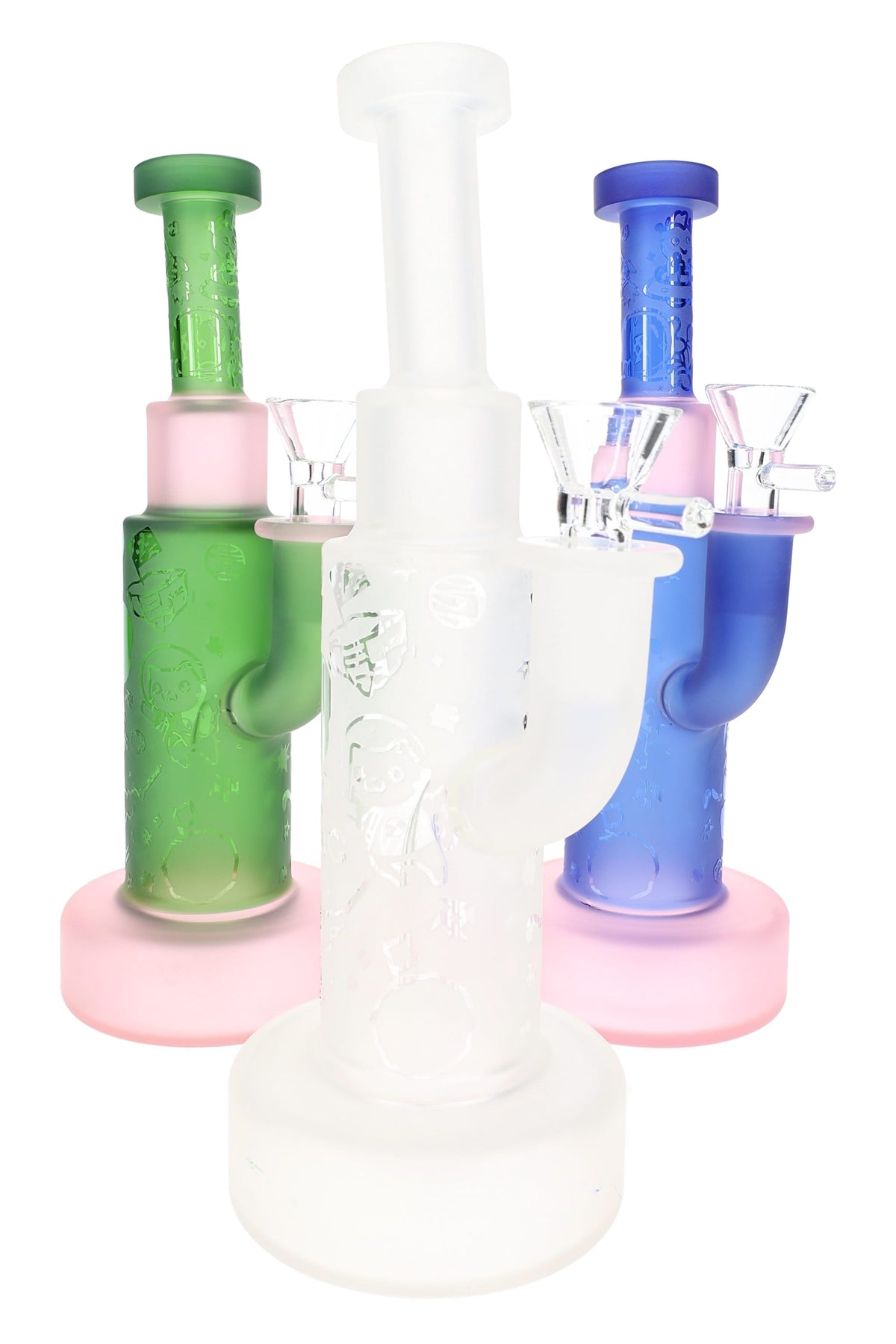 Frosted Glass-on-Glass Space Bong “Cosmic Chill” – 9″ – Showerhead Perc - Discreet Smoker