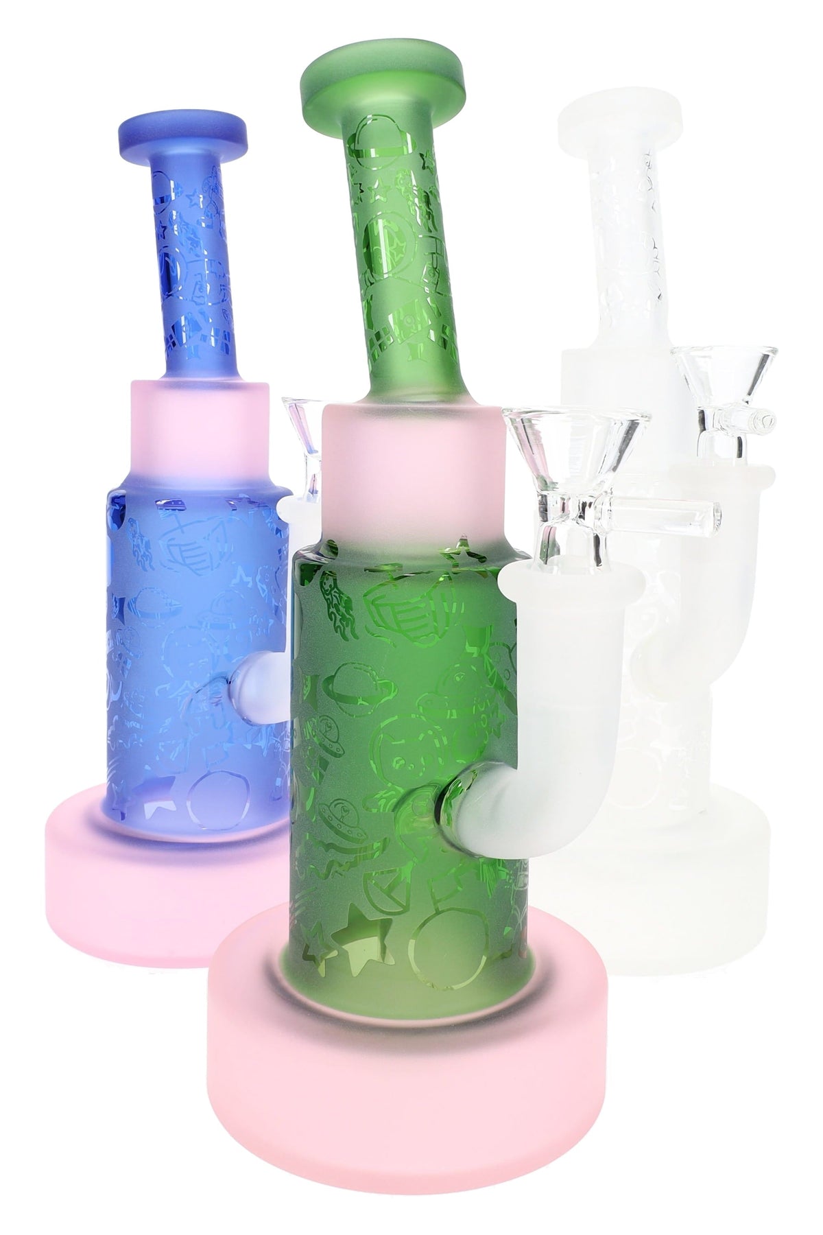 Frosted Glass-on-Glass Space Bong “Cosmic Chill” – 9″ – Showerhead Perc - Discreet Smoker