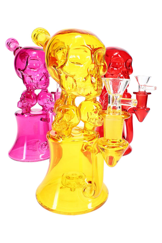 GoG Skull Recycler Bong – 8½″ – Showerhead Perc – Assorted Colors - Discreet Smoker