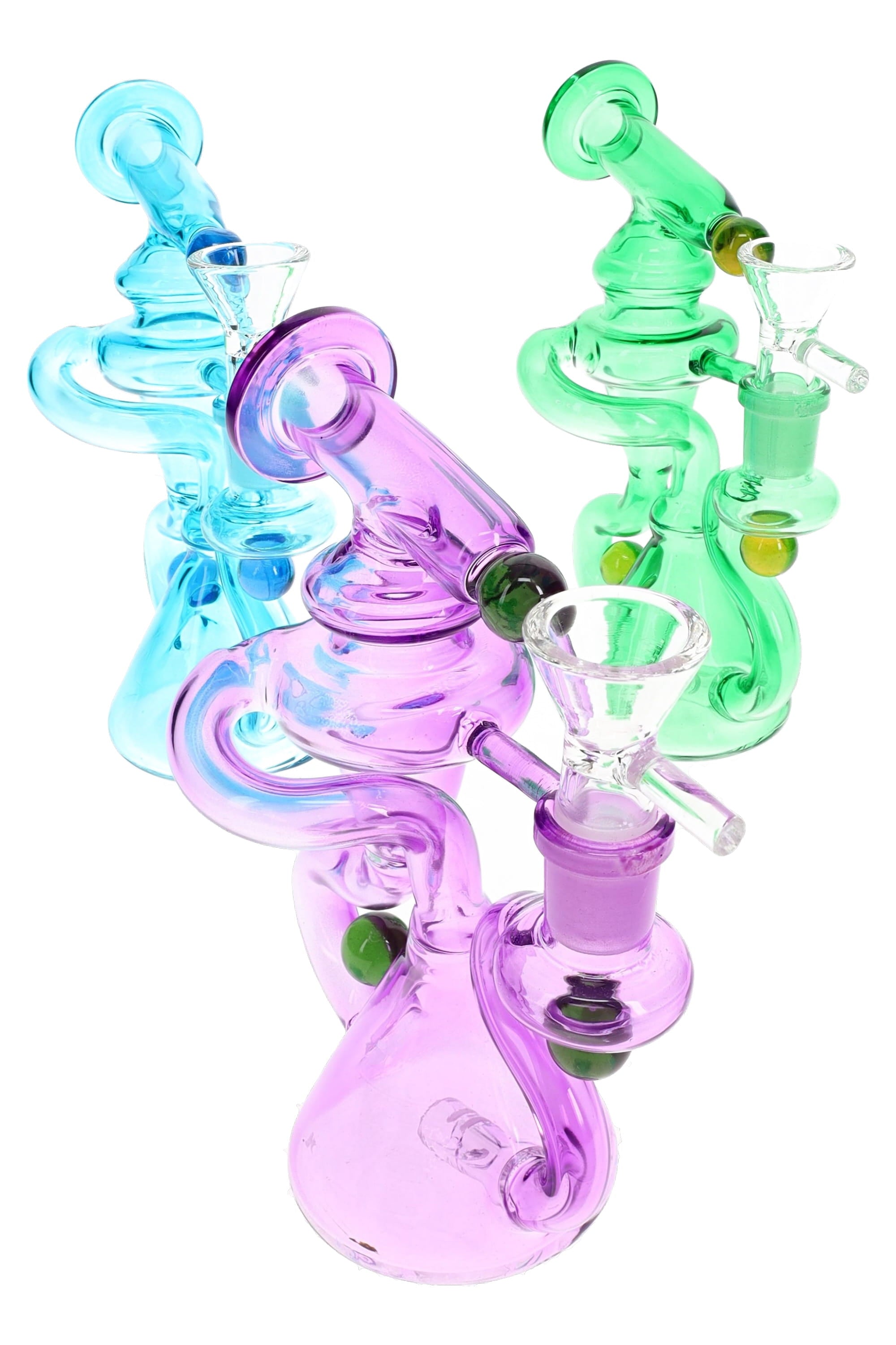 Stemless Glass Recycler Bong “Loop Bloom” – 6″ – Assorted Colors - Discreet Smoker