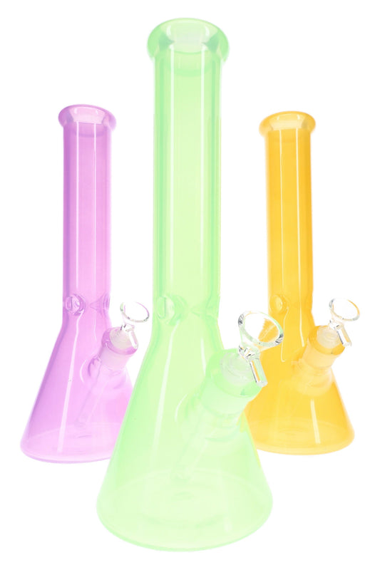 Colored Glass Beaker Bong “Color Guard” – Ice Pinch – 7 mm Thick – 14″ – Assorted Colors