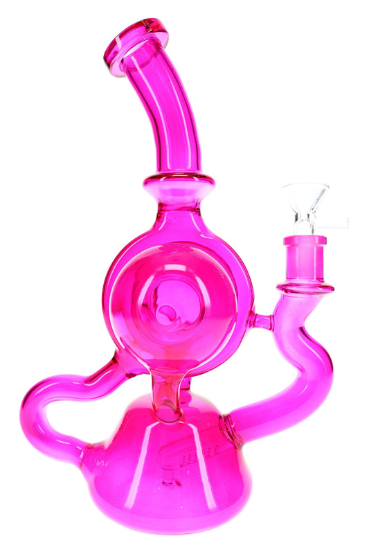 Pink Glass Recycler Bong “Blush Loop” – 14.5 mm – 10″ - Discreet Smoker