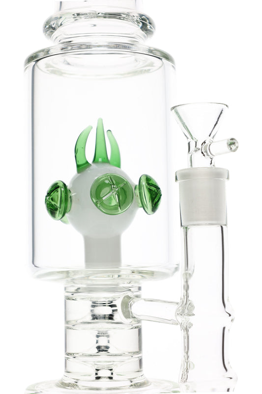 Dual Drum Perc Stemless Glass Bong “Twin Tower” – 14.5 mm – 17″ - Discreet Smoker