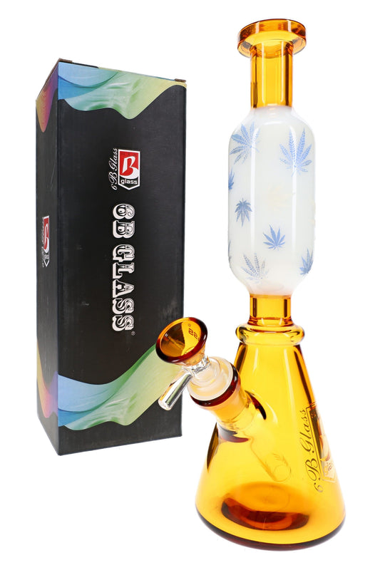 6B Glass Leaf Accent Glass Beaker Bong – 11″ – Assorted Colors - Discreet Smoker