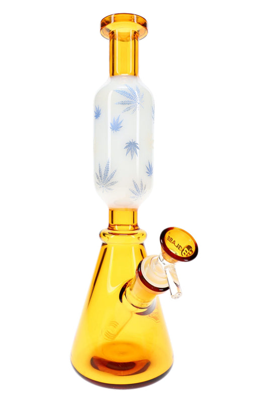 6B Glass Leaf Accent Glass Beaker Bong – 11″ – Assorted Colors - Discreet Smoker