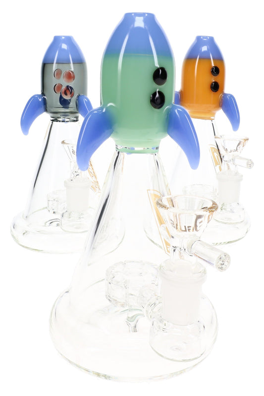 6B Glass Rocket Ship Showerhead Perc Beaker Bong – 7″ – Assorted - Discreet Smoker