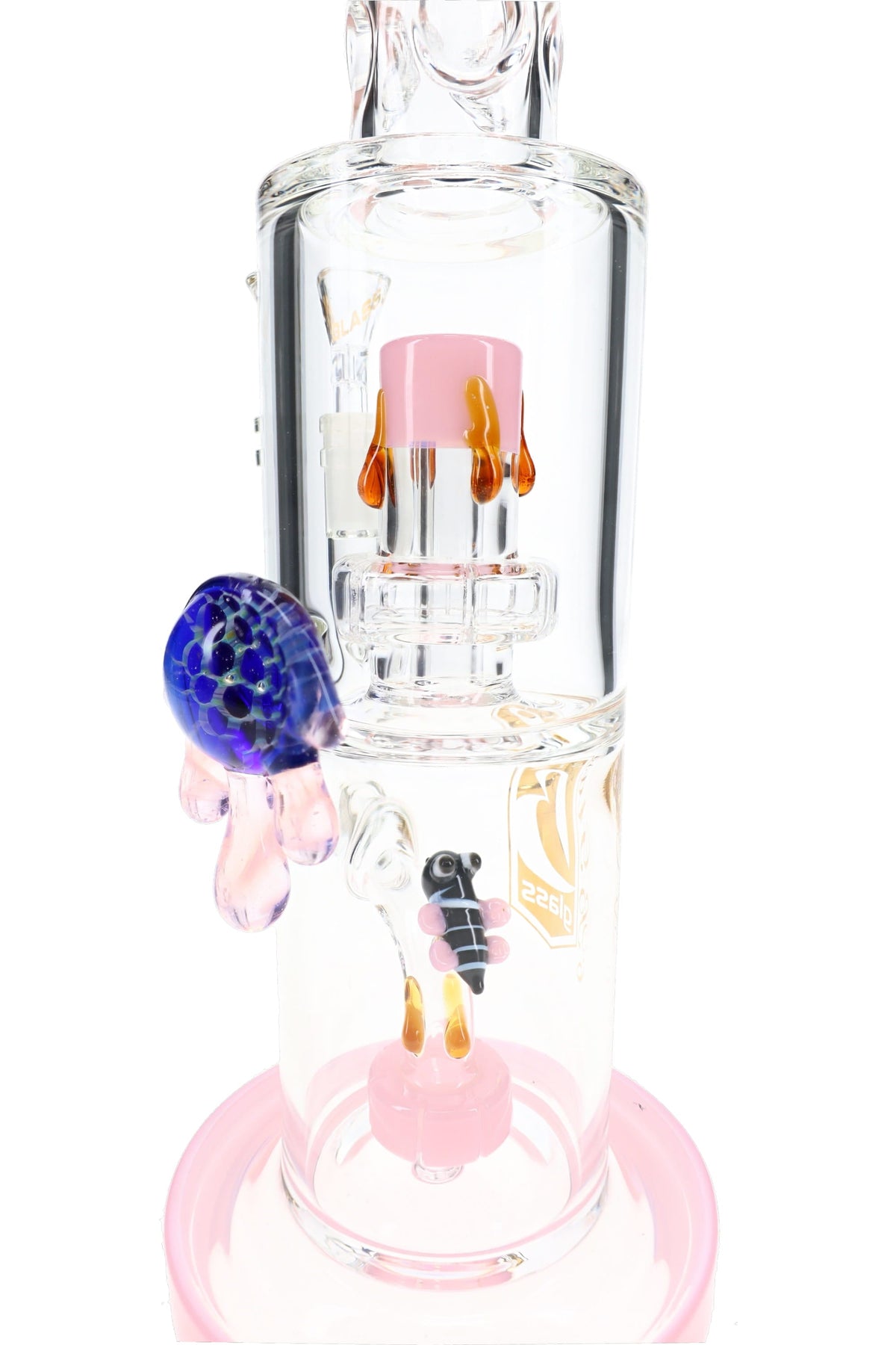 6B Glass Bee Double Showerhead Perc Bong – 12″ – Assorted Colors - Discreet Smoker