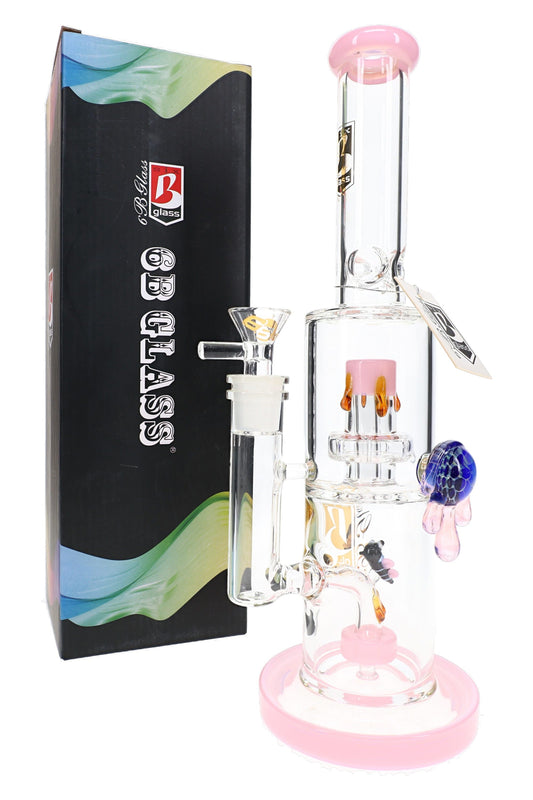 6B Glass Bee Double Showerhead Perc Bong – 12″ – Assorted Colors - Discreet Smoker