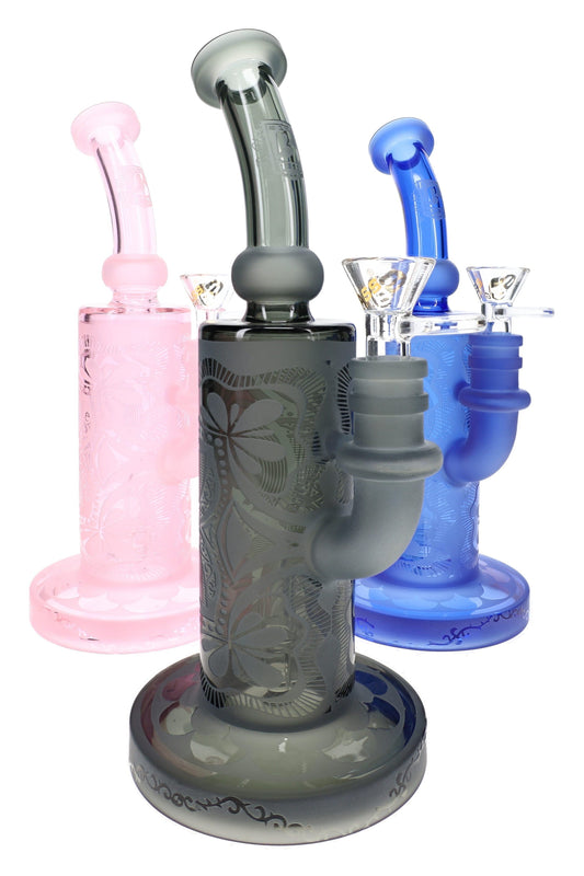 6B Glass Frosted Floral Showerhead Perc Bong – 9½″ – Assorted Colors - Discreet Smoker
