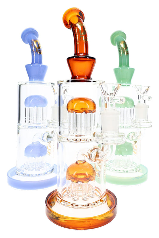 6B Glass Double 8-Arm Tree Perc Straight Bong – 11″ – Assorted Colors - Discreet Smoker