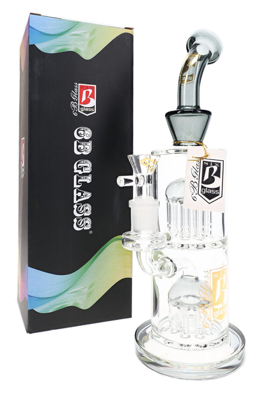 6B Glass Double 8-Arm Tree Perc Straight Bong – 11″ – Assorted Colors - Discreet Smoker