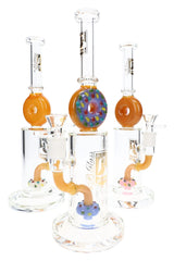 6B Glass Donut Perc Straight Bong – 14.5 mm Female – 10.5″ – Assorted Colors - Discreet Smoker