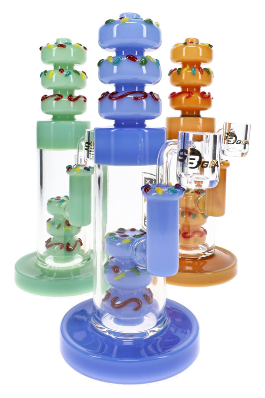 6B Glass Donut Stack Dab Rig – 14.5 mm Female – 9.5″ – Assorted Colors - Discreet Smoker