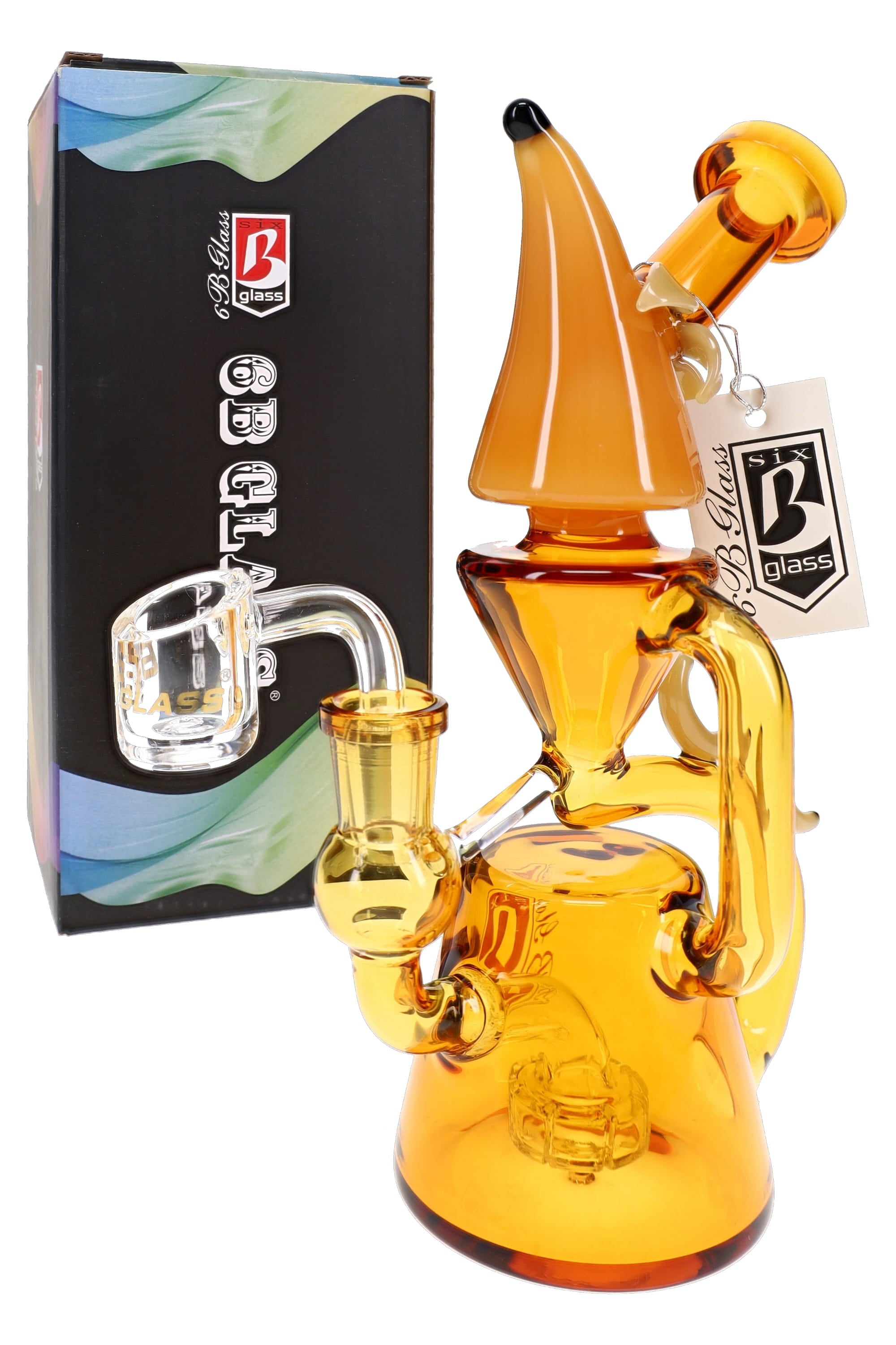 6B Glass Banana Recycler Dab Rig – 14.5 mm Female – 8″ – Assorted Colors - Discreet Smoker