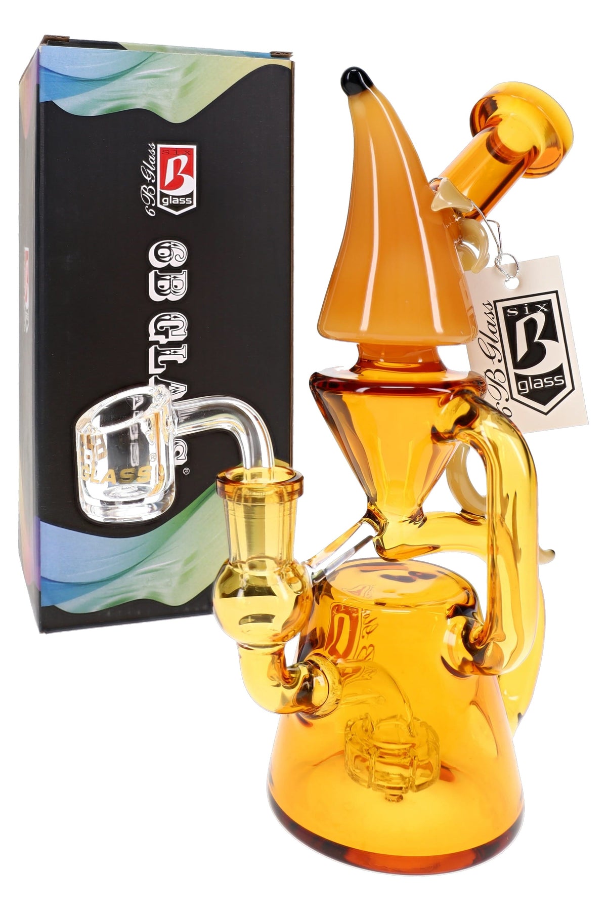 6B Glass Banana Recycler Dab Rig – 14.5 mm Female – 8″ – Assorted Colors - Discreet Smoker
