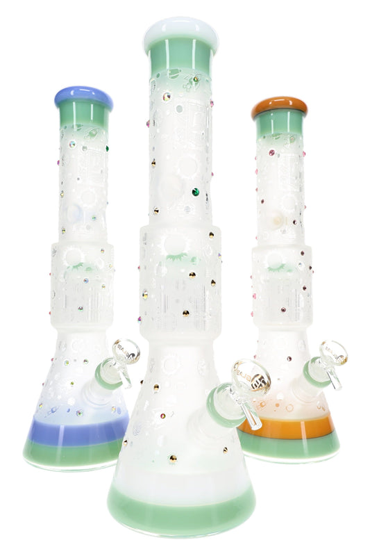 6B Glass Frosted Space 10-Arm Tree Perc Beaker Bong – 14.5″ – Assorted - Discreet Smoker
