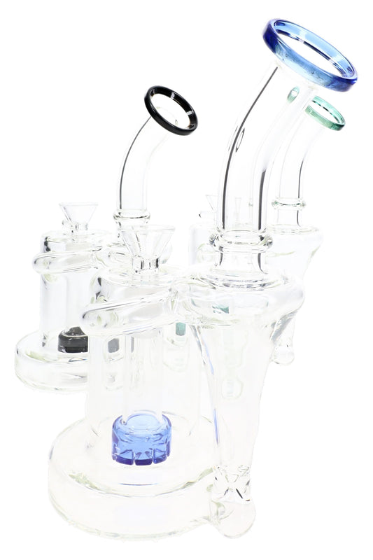 Showerhead Recycler Glass Bong “Loop Lift” – 7½″ – Assorted Colors - Discreet Smoker
