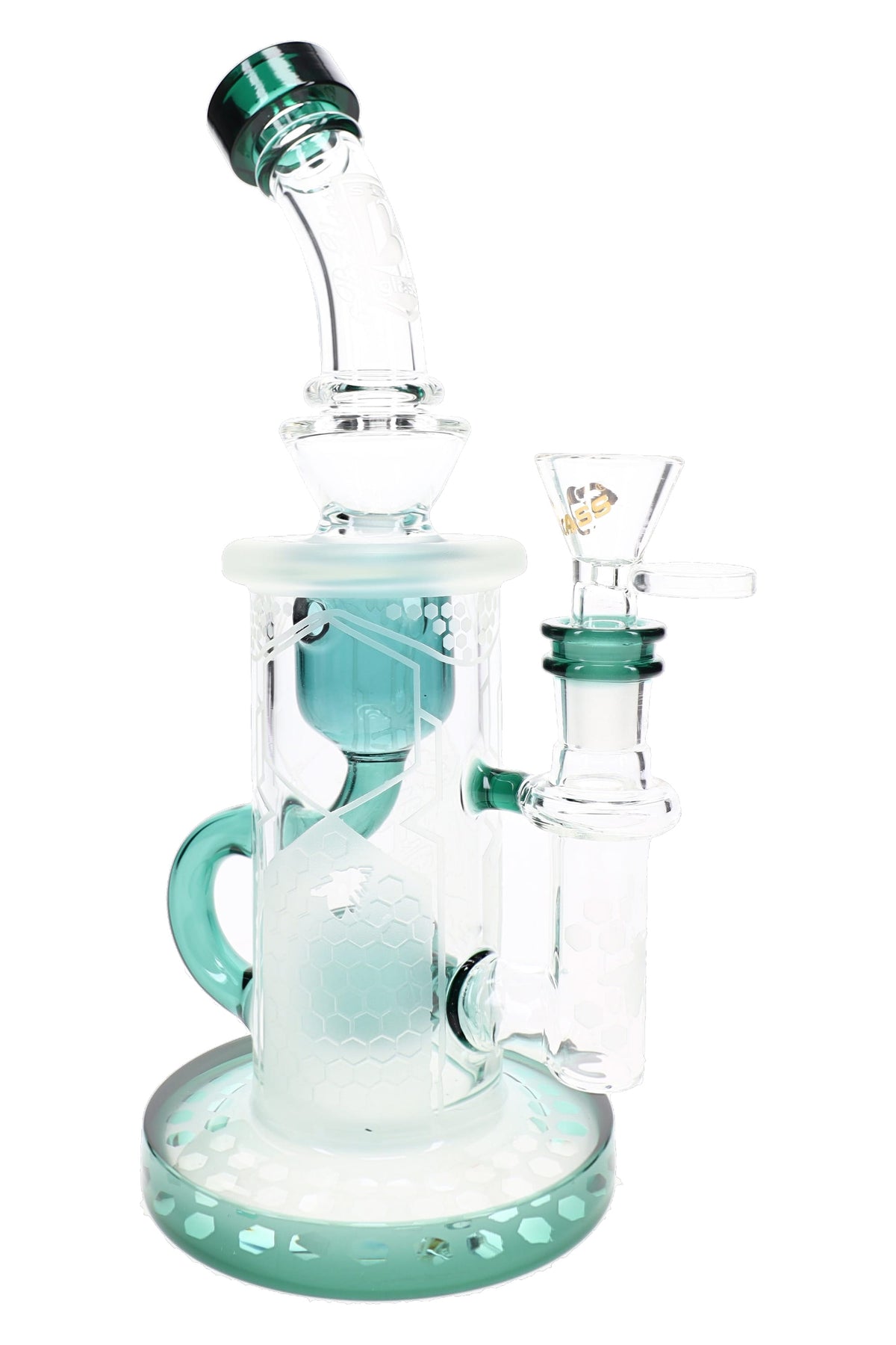 6B Glass Frosted Honeycomb Barrel Perc Recycler Bong – 9½″