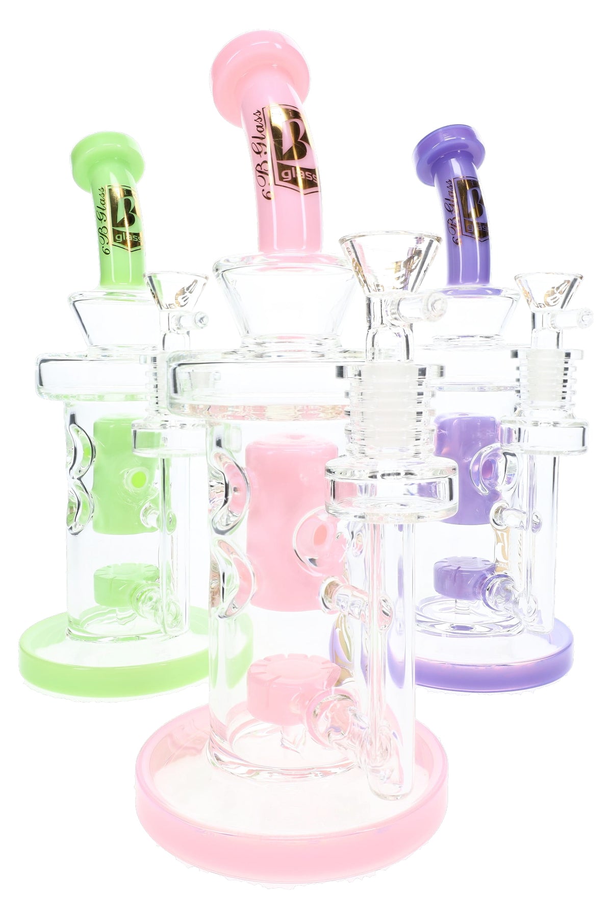 6B Glass Neon Faberge Showerhead Perc Bong – 9½″ – Assorted Colors