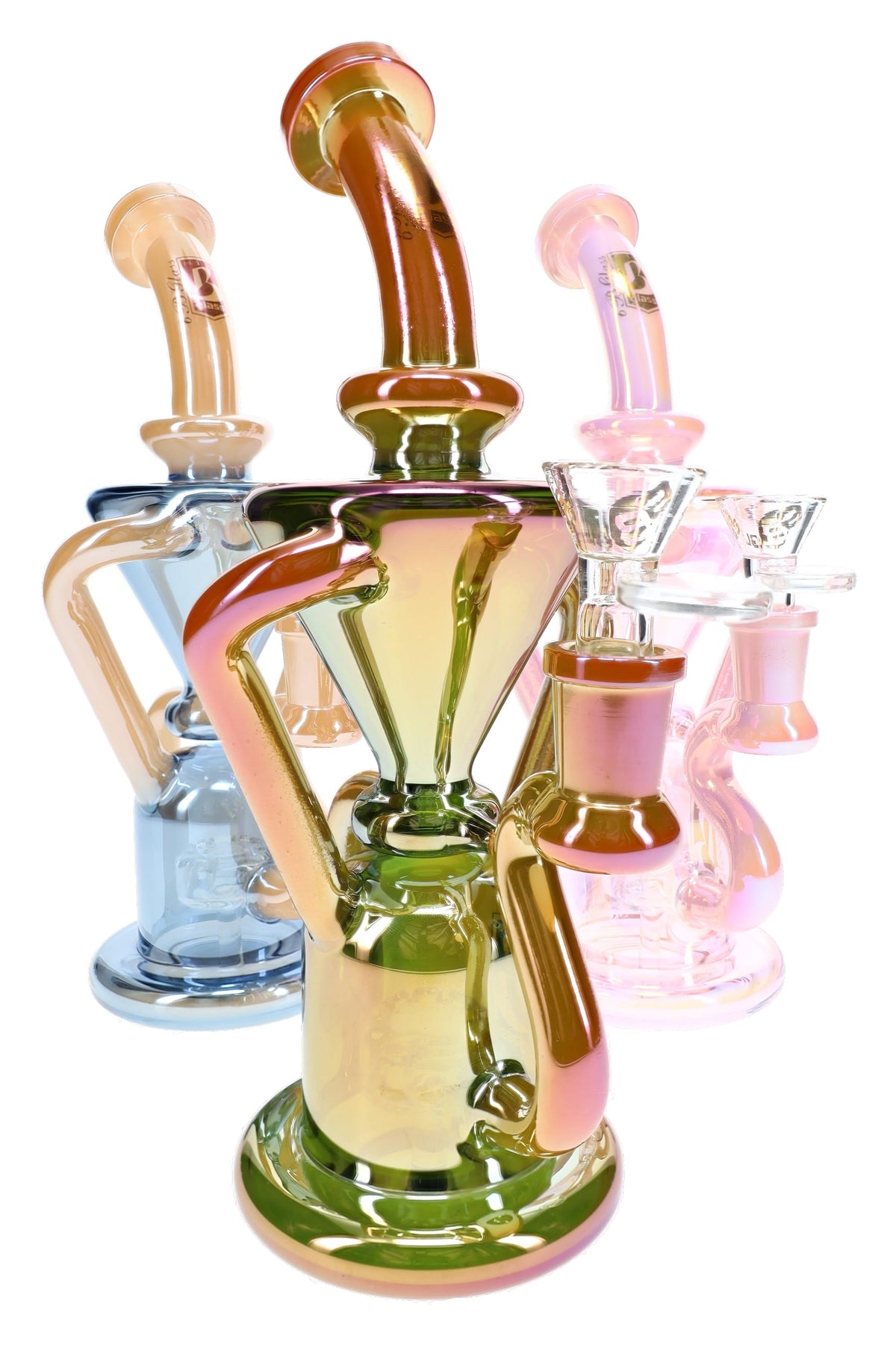 6B Glass Metallic Recycler Showerhead Perc Bong – 9″ – Assorted Colors