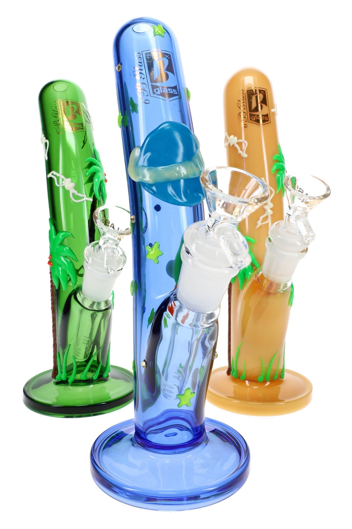 6B Glass Hand-Drawn Curved Tube Bong – 9½″ – Assorted